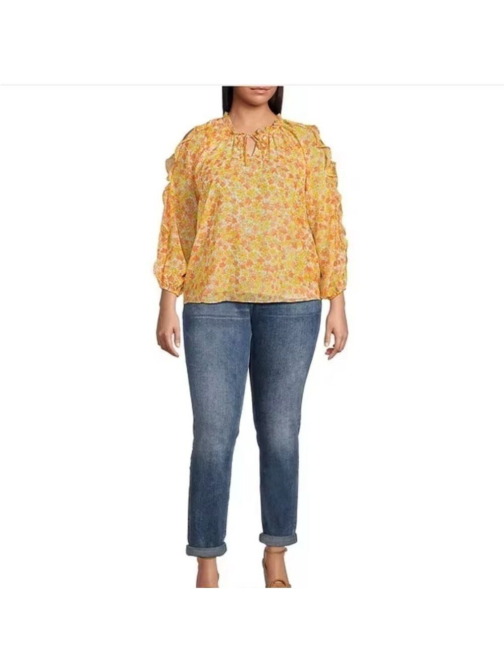 1. State Split V-Neck 3/4 Shoulder-Bearing Sleeves With Feminine Ruffles Size 3X